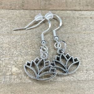 Lotus Drop Dangle Earrings in Silver